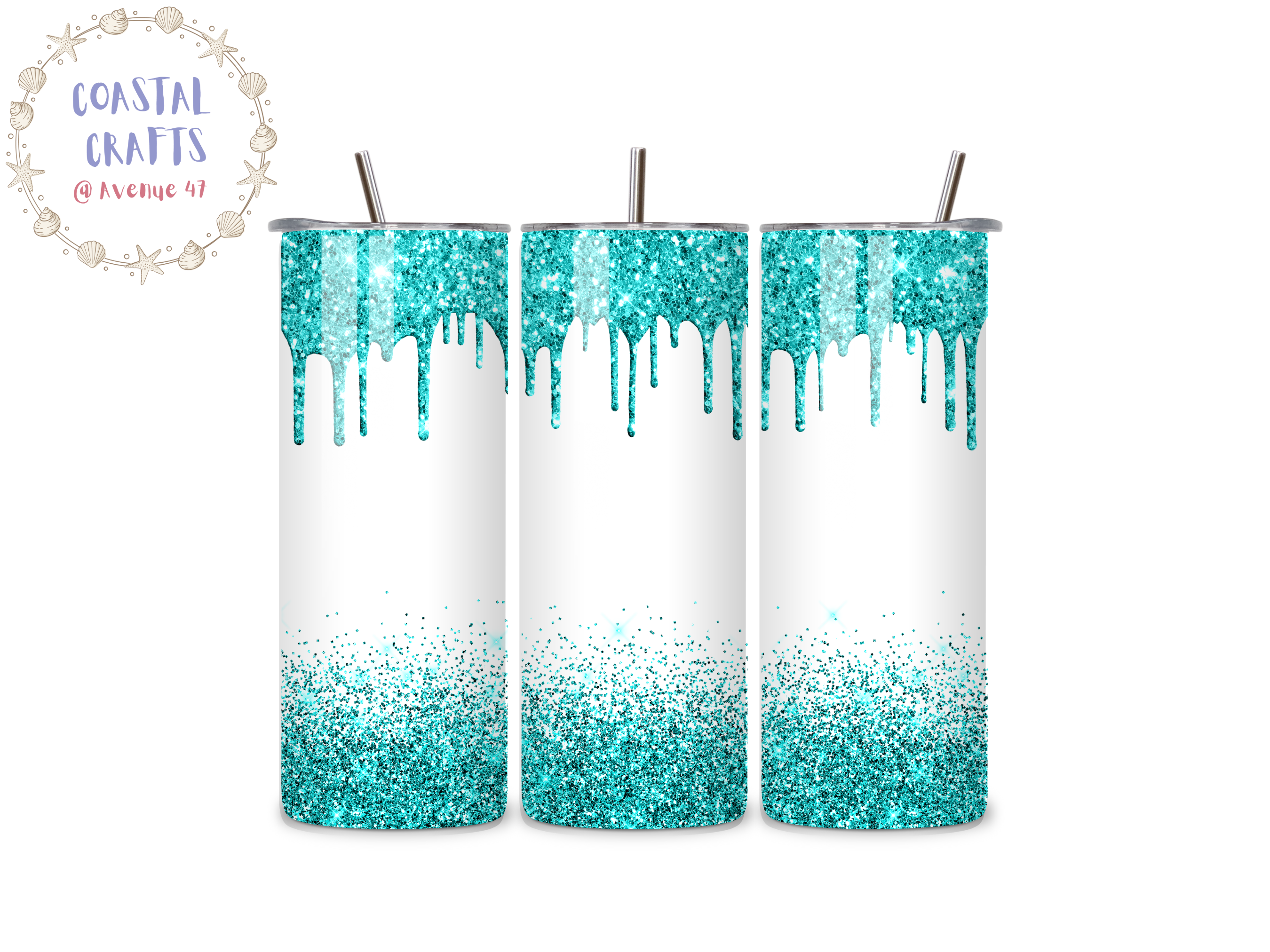 20oz Stainless Steel Skinny Tumblers - Glitter Drip - 7 Colour Options