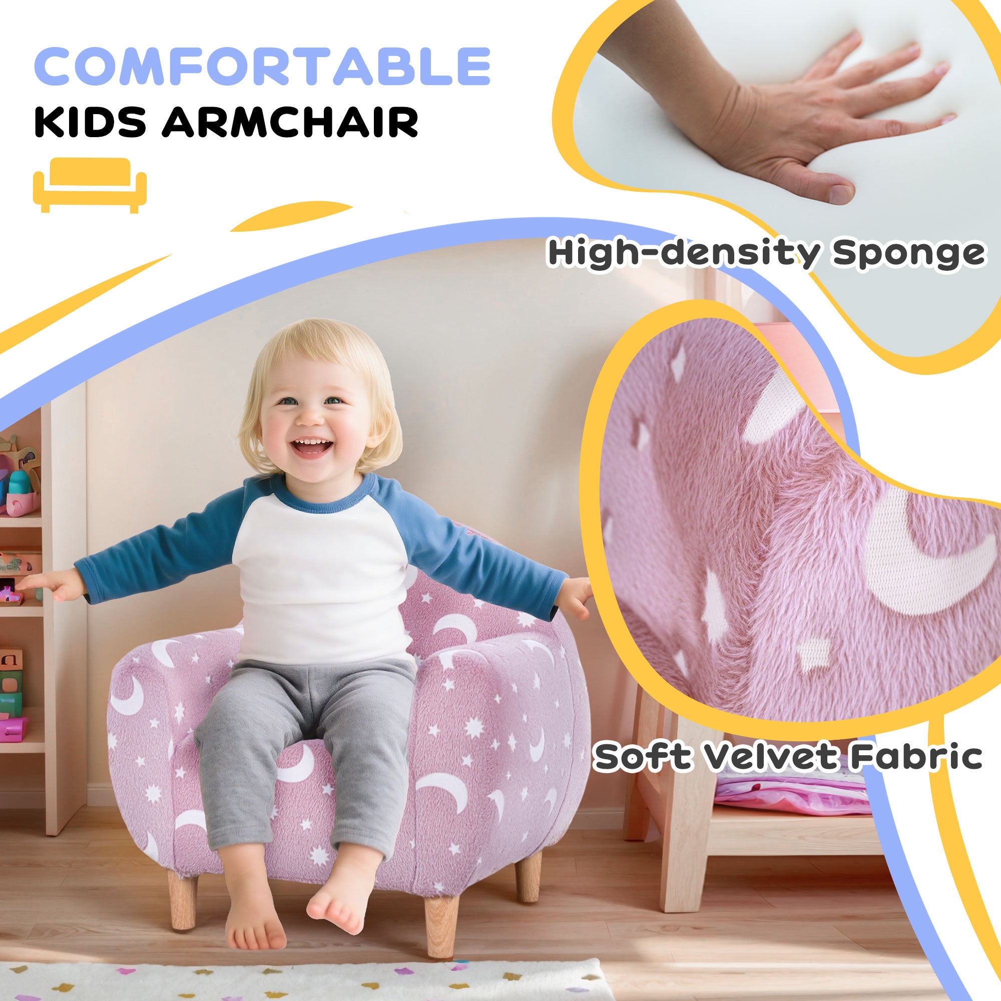 Kids Armchair, Glow in the Dark Chair with Star Design - Pink