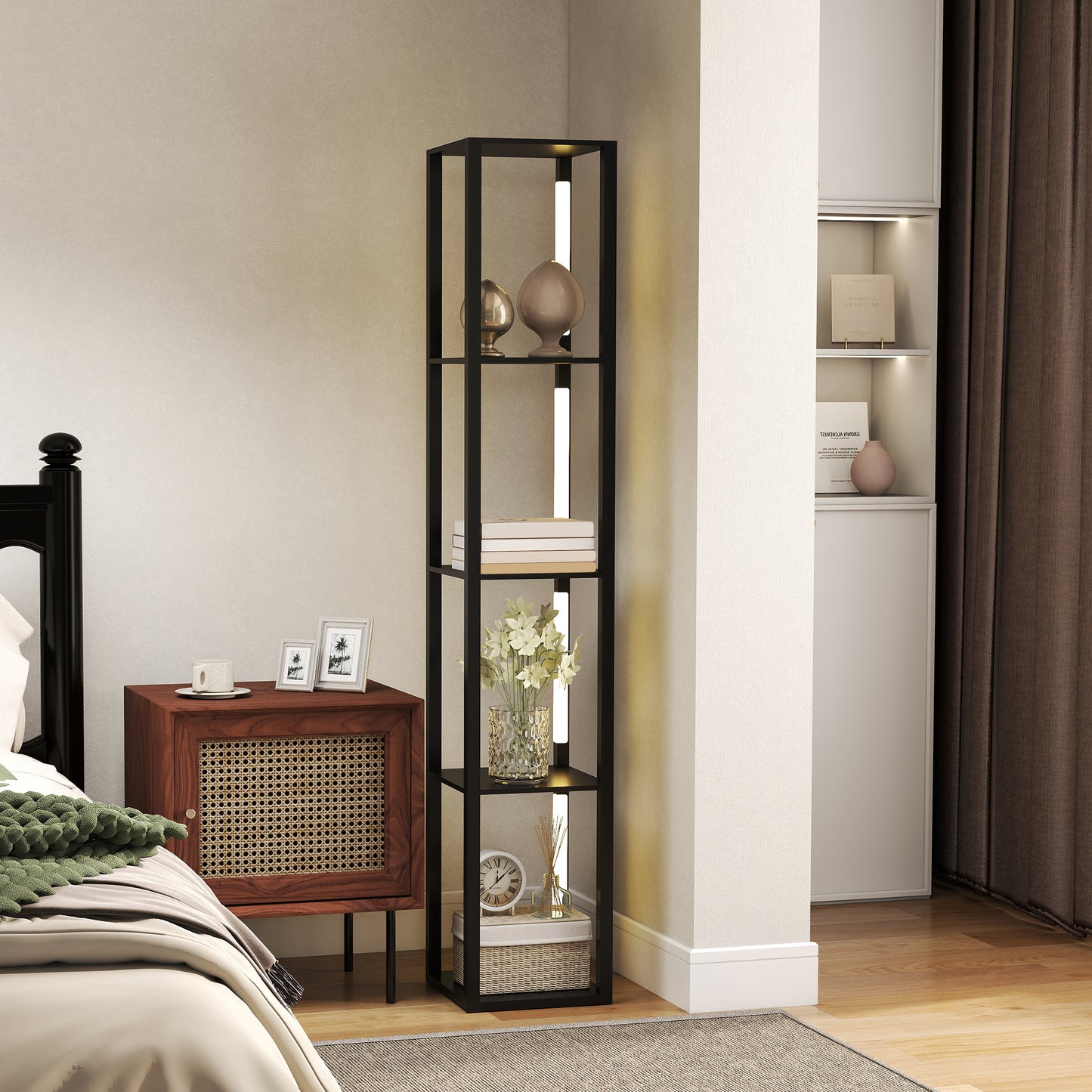Floor Lamp with Shelves, 4 Layer Dimmable Column Modern Standing Lamp with 3 Brightness Levels