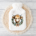 Baby Highland Cow Christmas Wreath Design - Hot Water Bottle