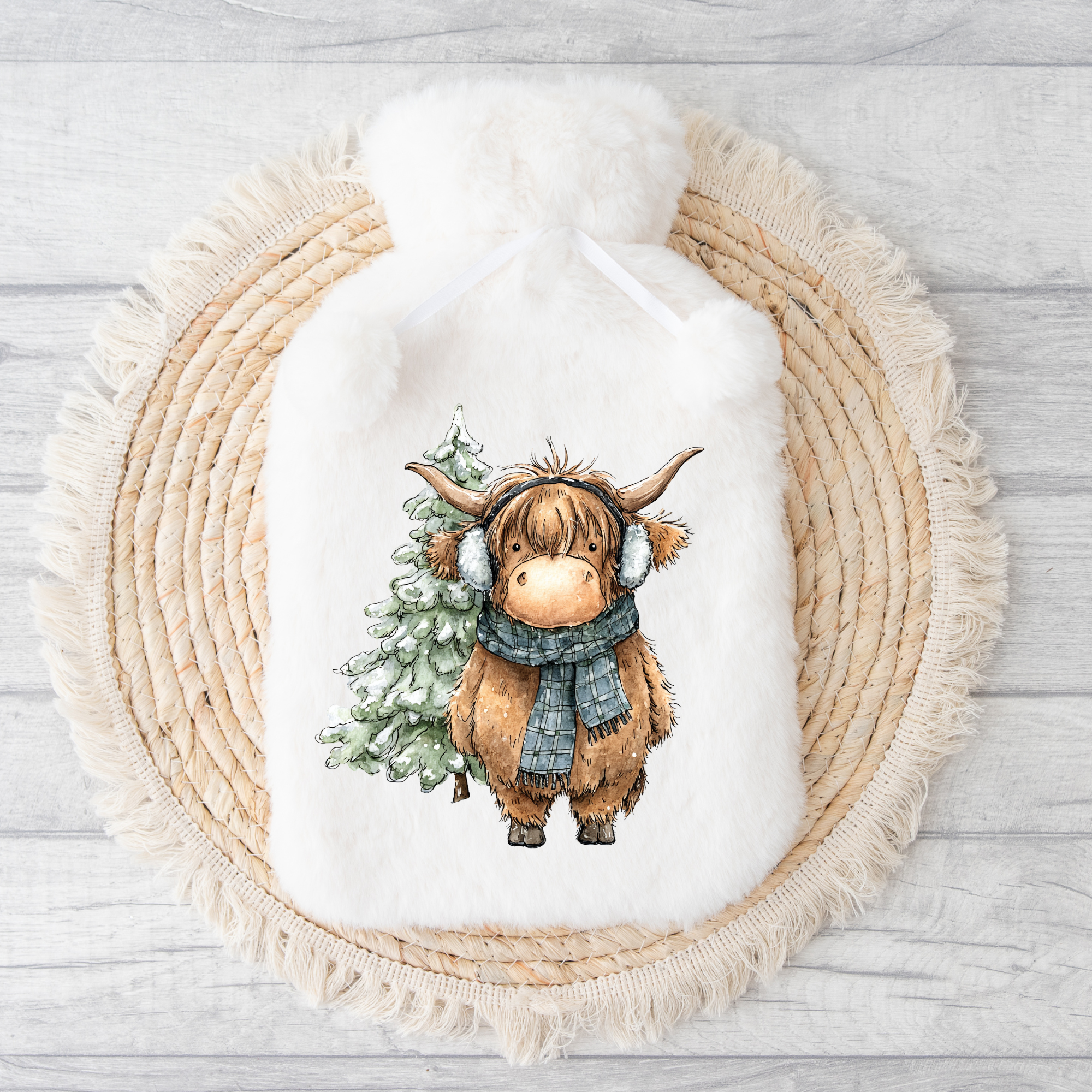 Headphones Christmas Highland Cow Hot Water Bottle