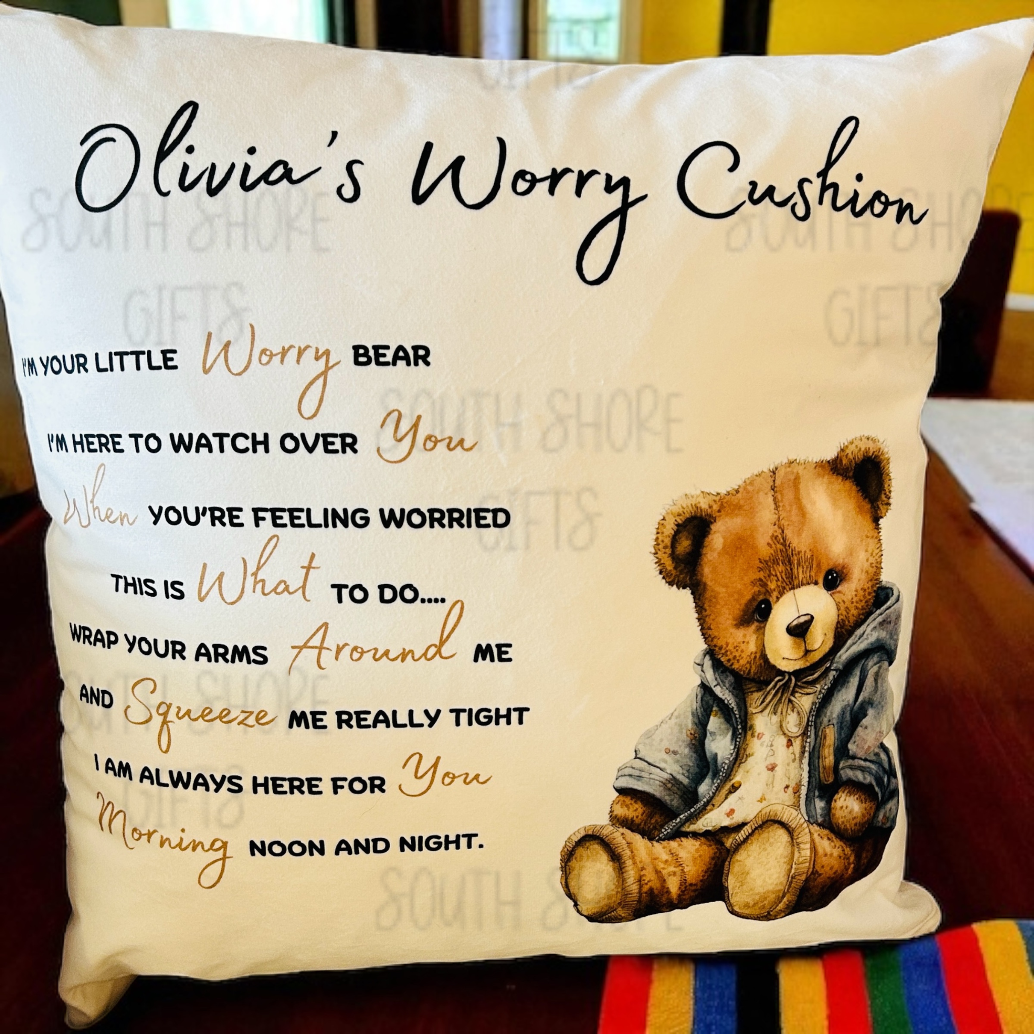 Personalised Worry Bear Cushion