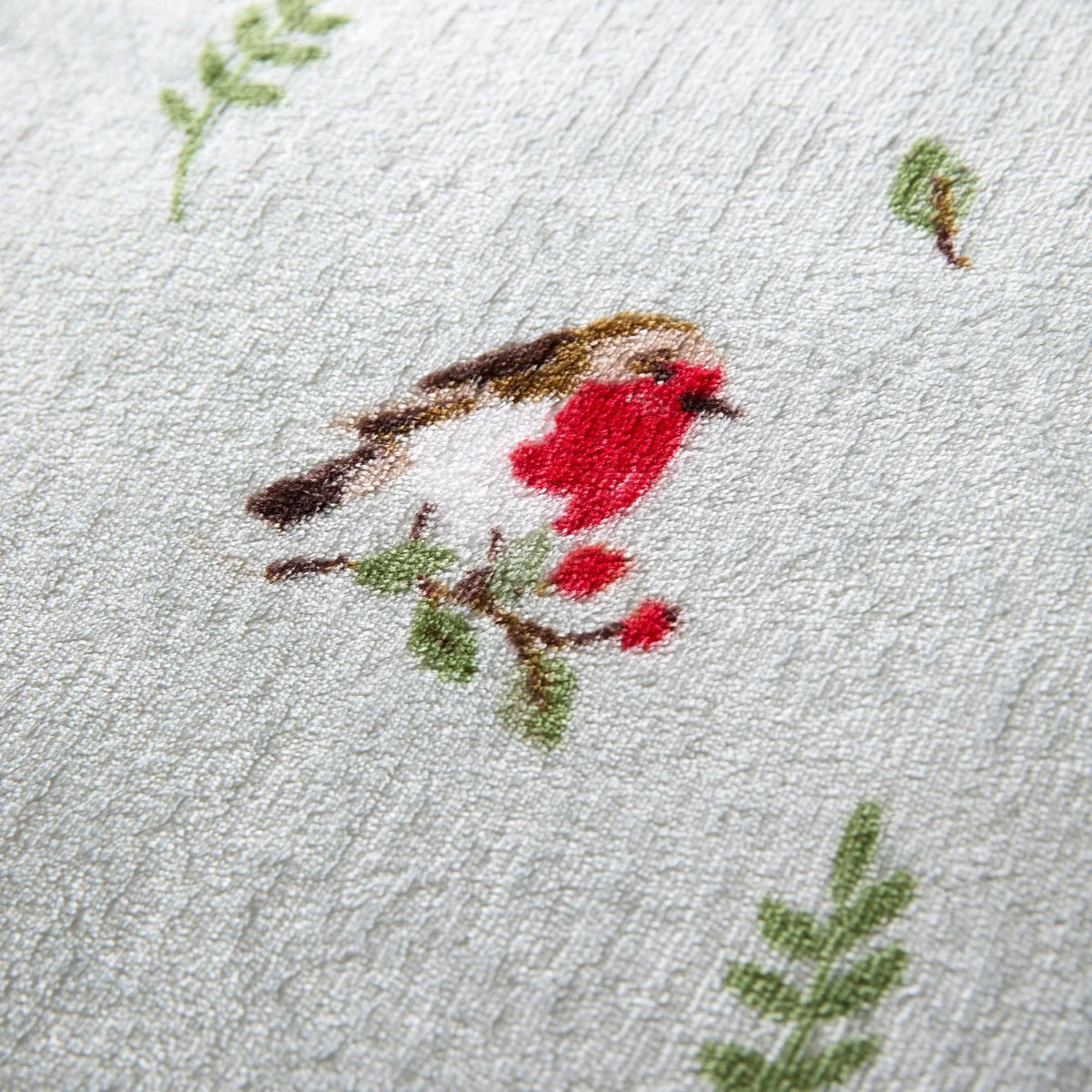 Winter Robin Christmas Fleece & Sherpa Duvet Cover Set in Duck Egg