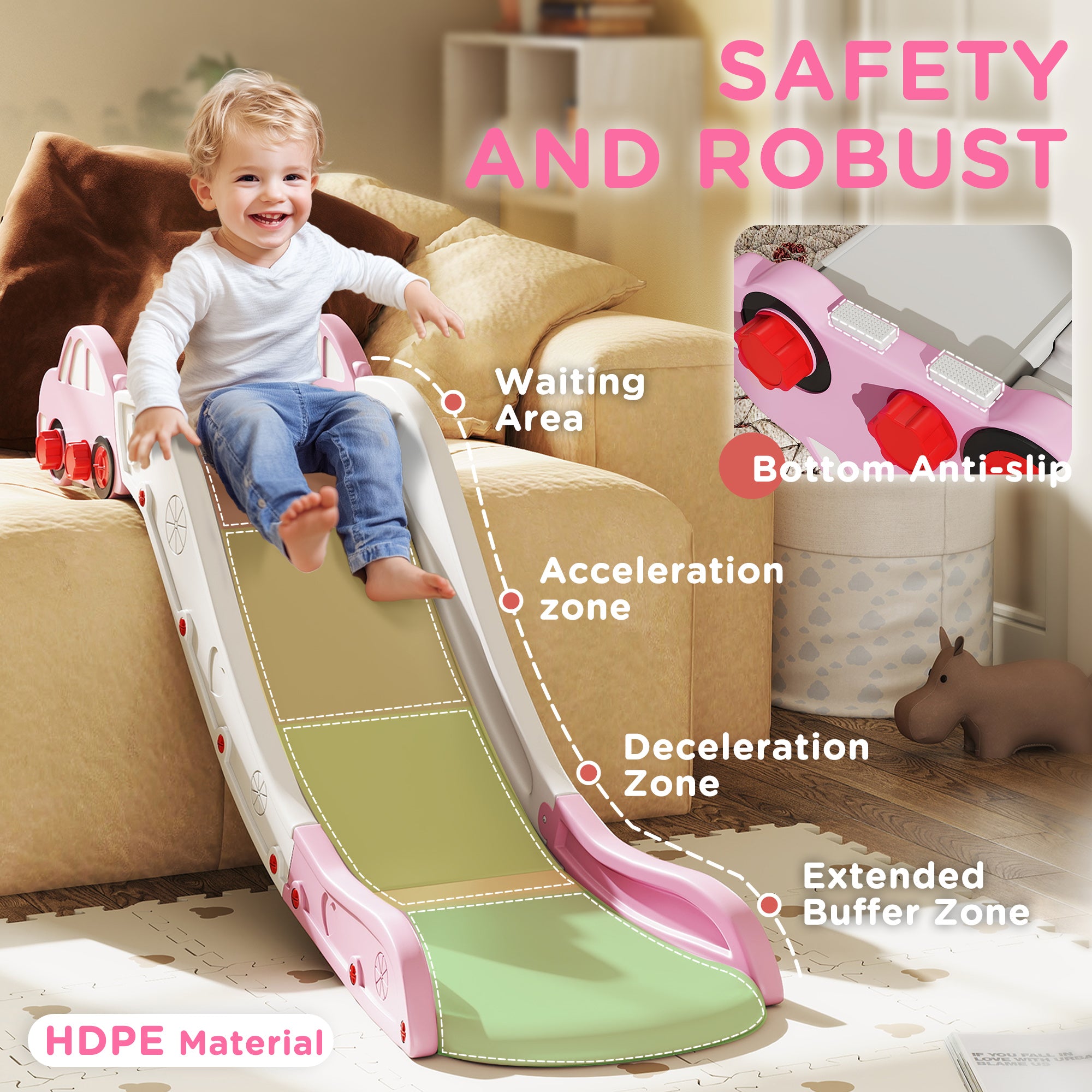 Kids Slide for Bed, Sofa, with Extended Length, Easy to assemble and Store, Pink