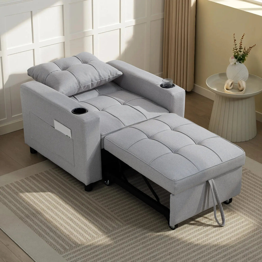 3-in-1 Single Sofa Bed, Convertible Sleeper Chair Bed - Light Grey