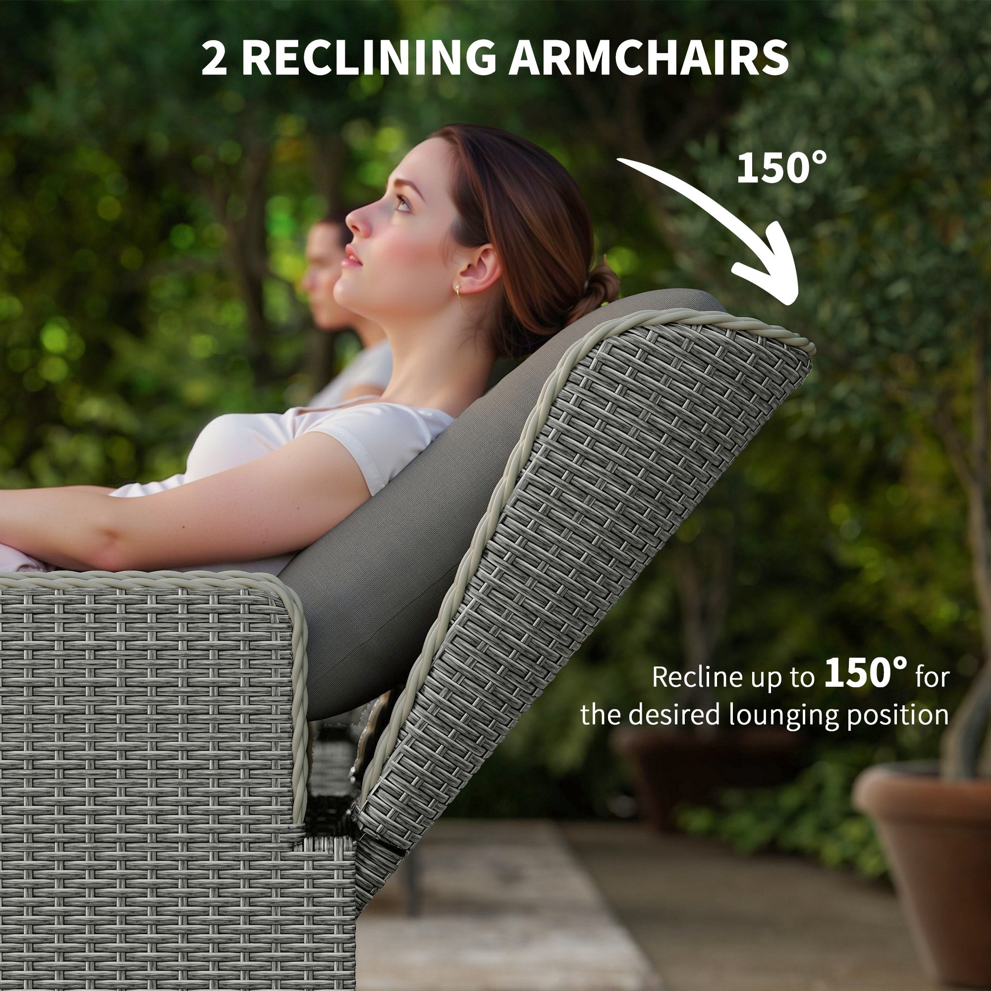 Five-Piece Reclining Rattan Chair Set - Charcoal Grey
