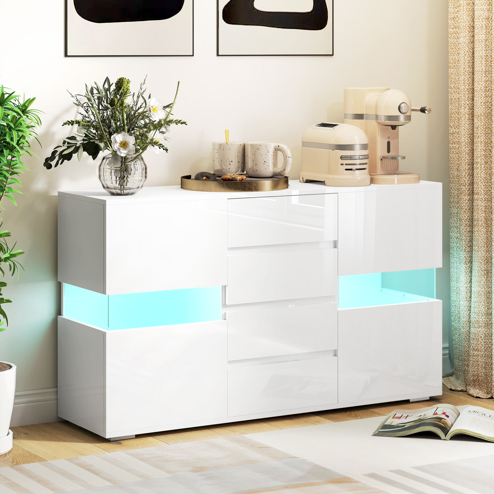 LED Light Sideboard - High Gloss White