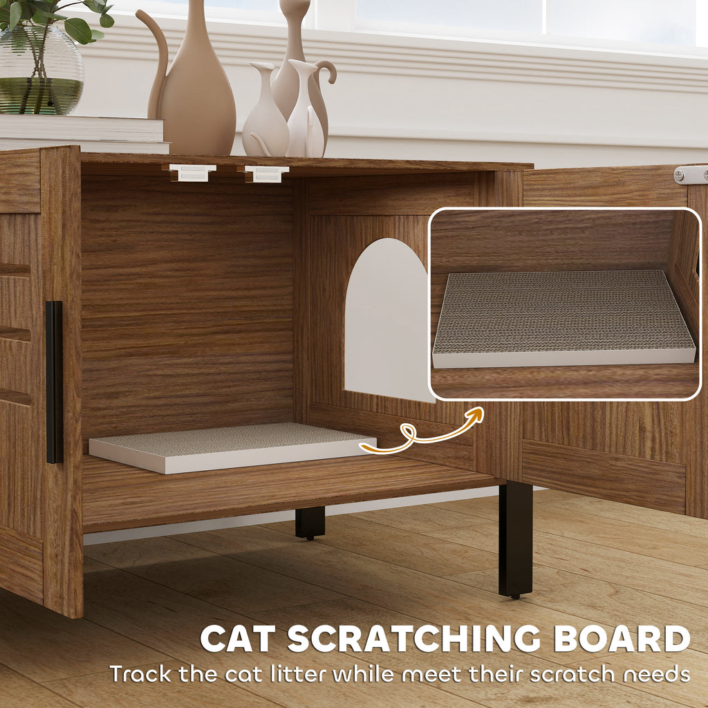 Cat Litter Box Enclosure with Tall Legs, Scratching Board, Double Doors, Ventilation Holes, 80 x 45 x 50 cm, Dark Brown
