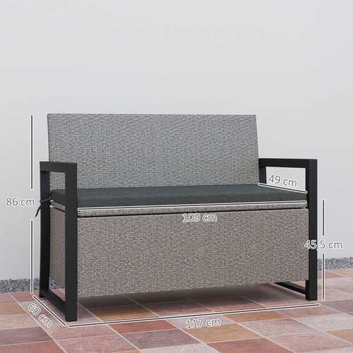 151.5L Storage Garden Bench, with Cushion - Grey