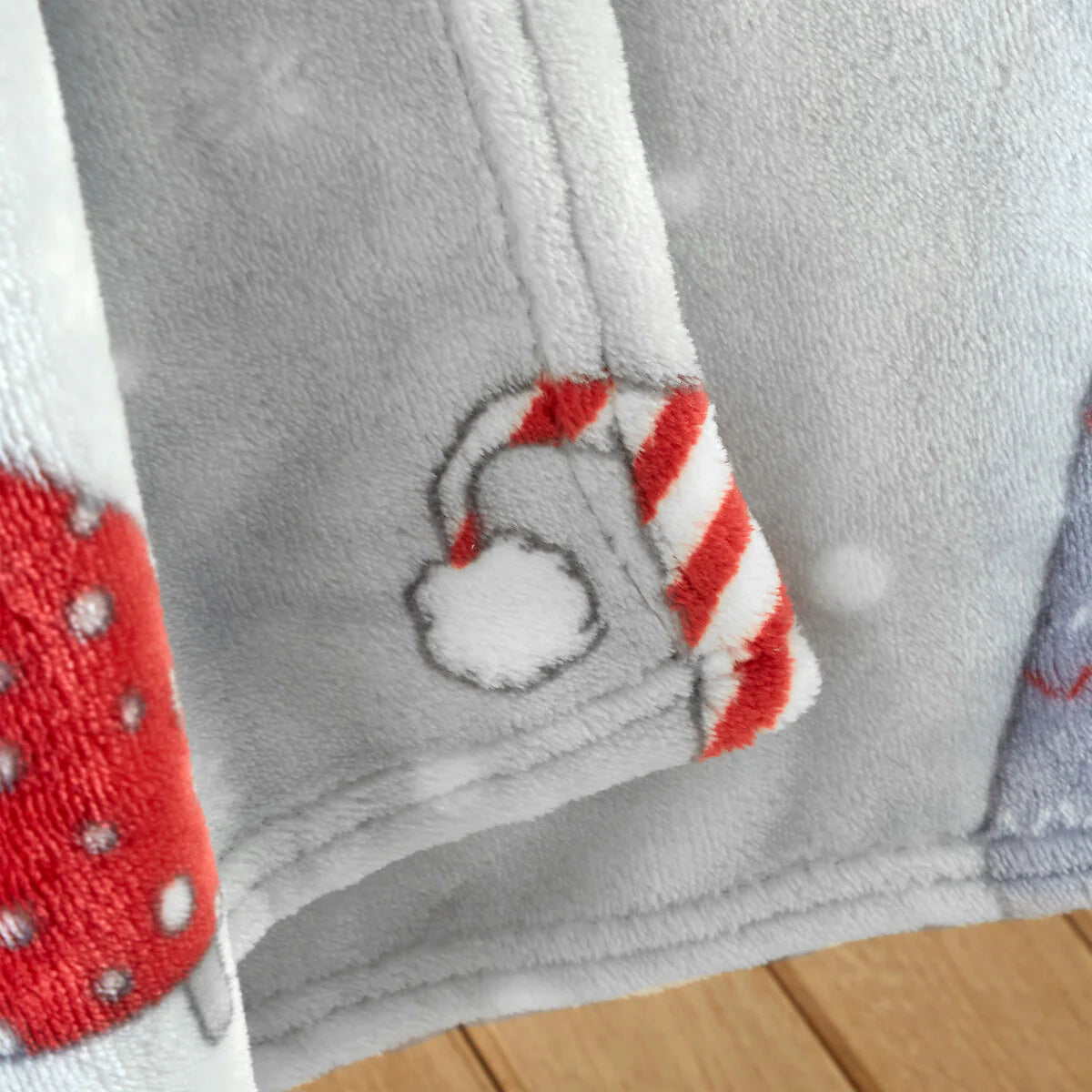 Christmas Festive Gnomes Cosy Fleece Blanket Throw in Red and Grey
