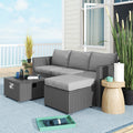 5 Piece Rattan Garden Furniture Set with Gas Fire Pit Table and Footstool - Grey