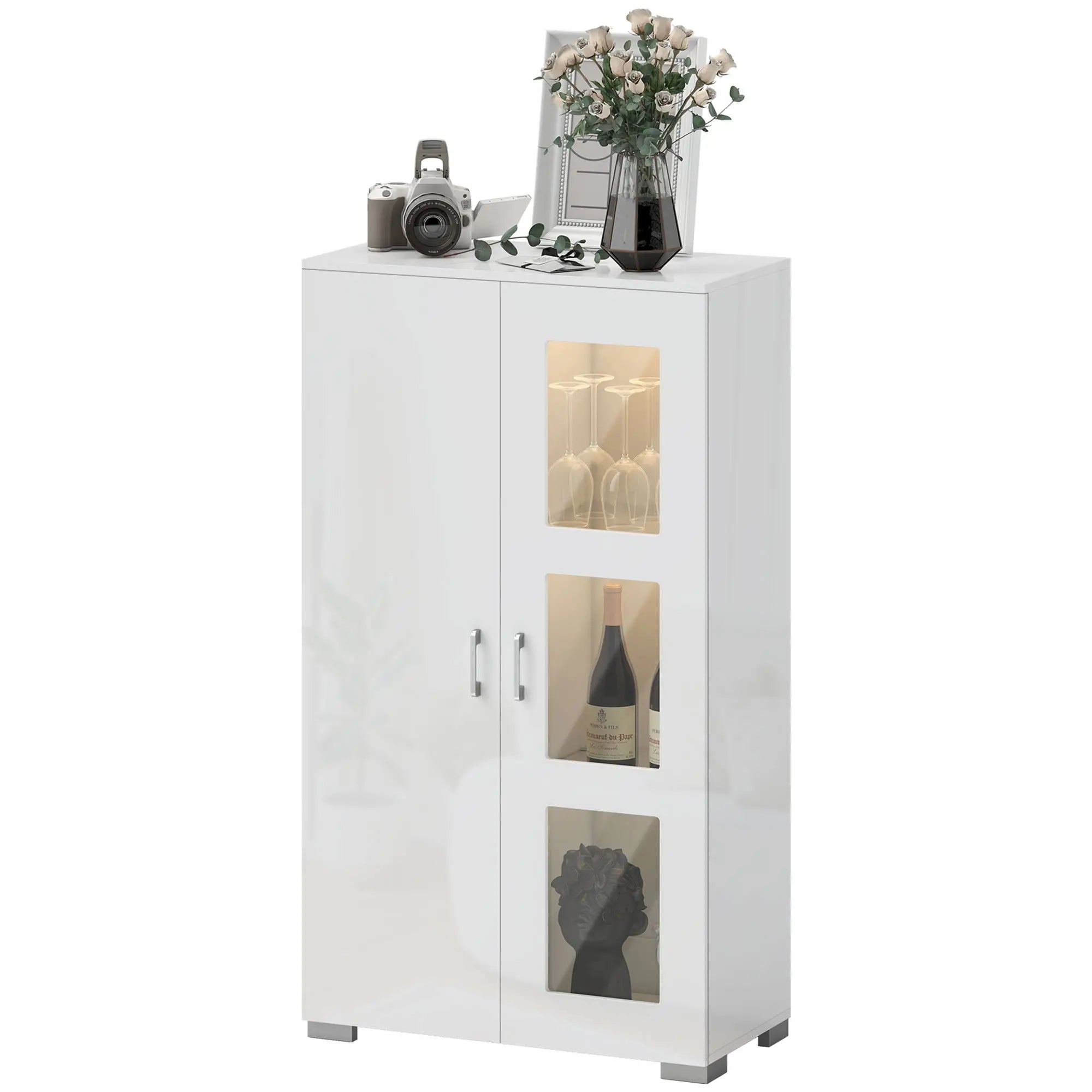 High Gloss Sideboard, Display Cabinet with 16-Colour RGB LED Lights and Remote Control