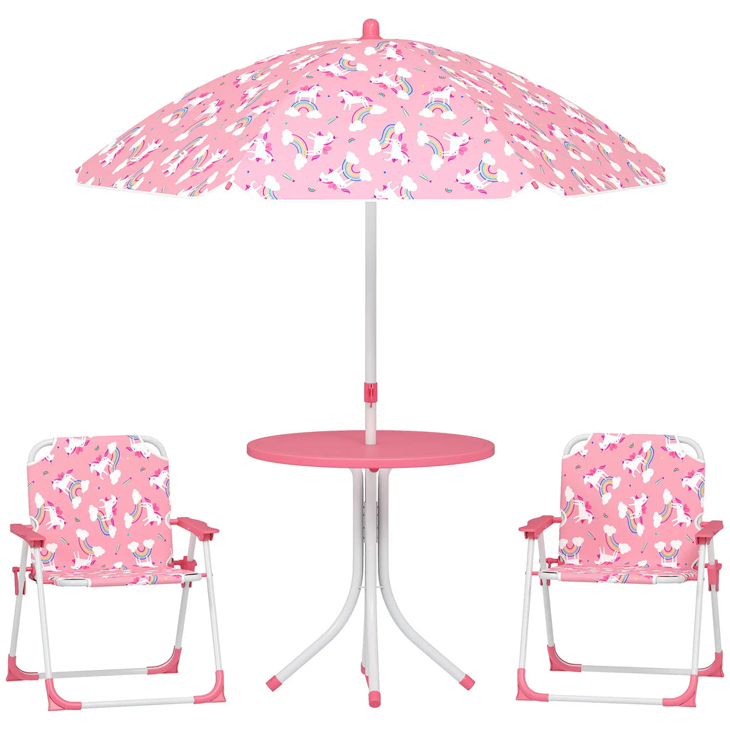 Kids Patio Table and Chair Set, Kids Garden Furniture with Umbrella - Pink