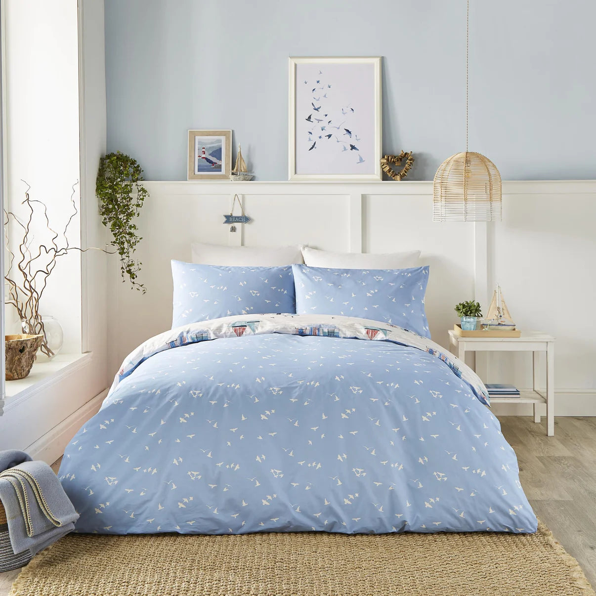 Beach Huts Duvet Cover Set in Blue
