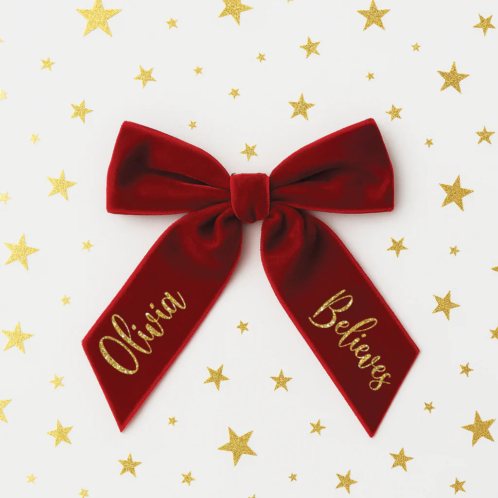 Personalised Red Velvet Hair Bows