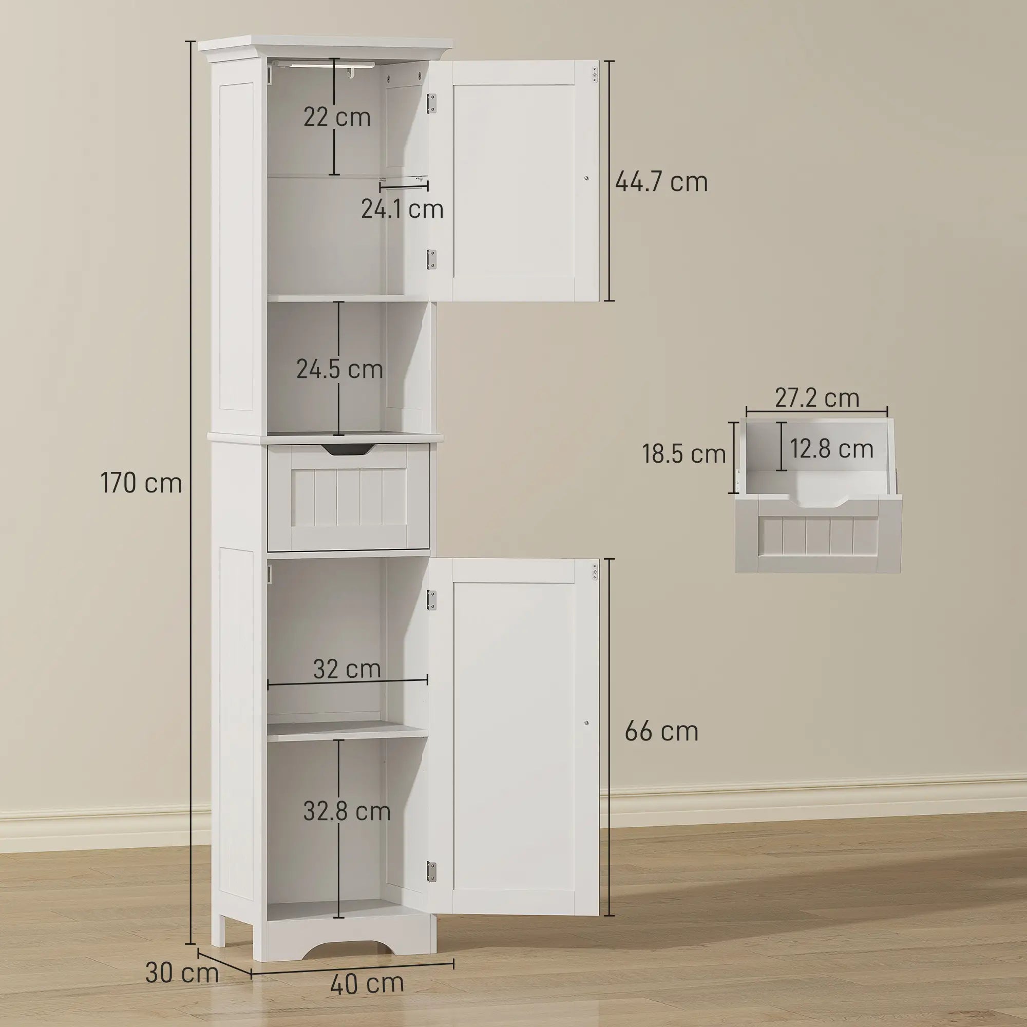 Slim Storage Cabinet, with Sensor Lights - White