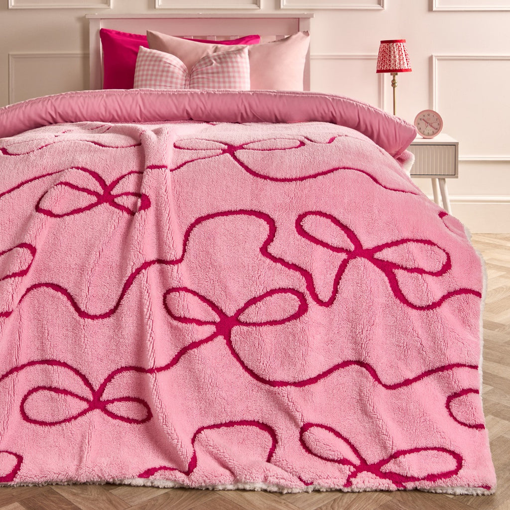 Bows Tufted Fleece Throw - Pink