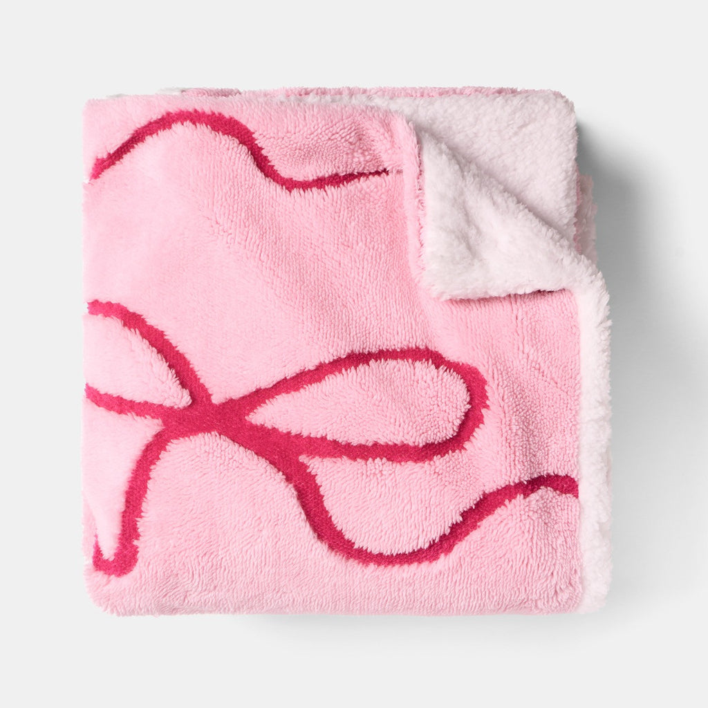 Bows Tufted Fleece Throw - Pink