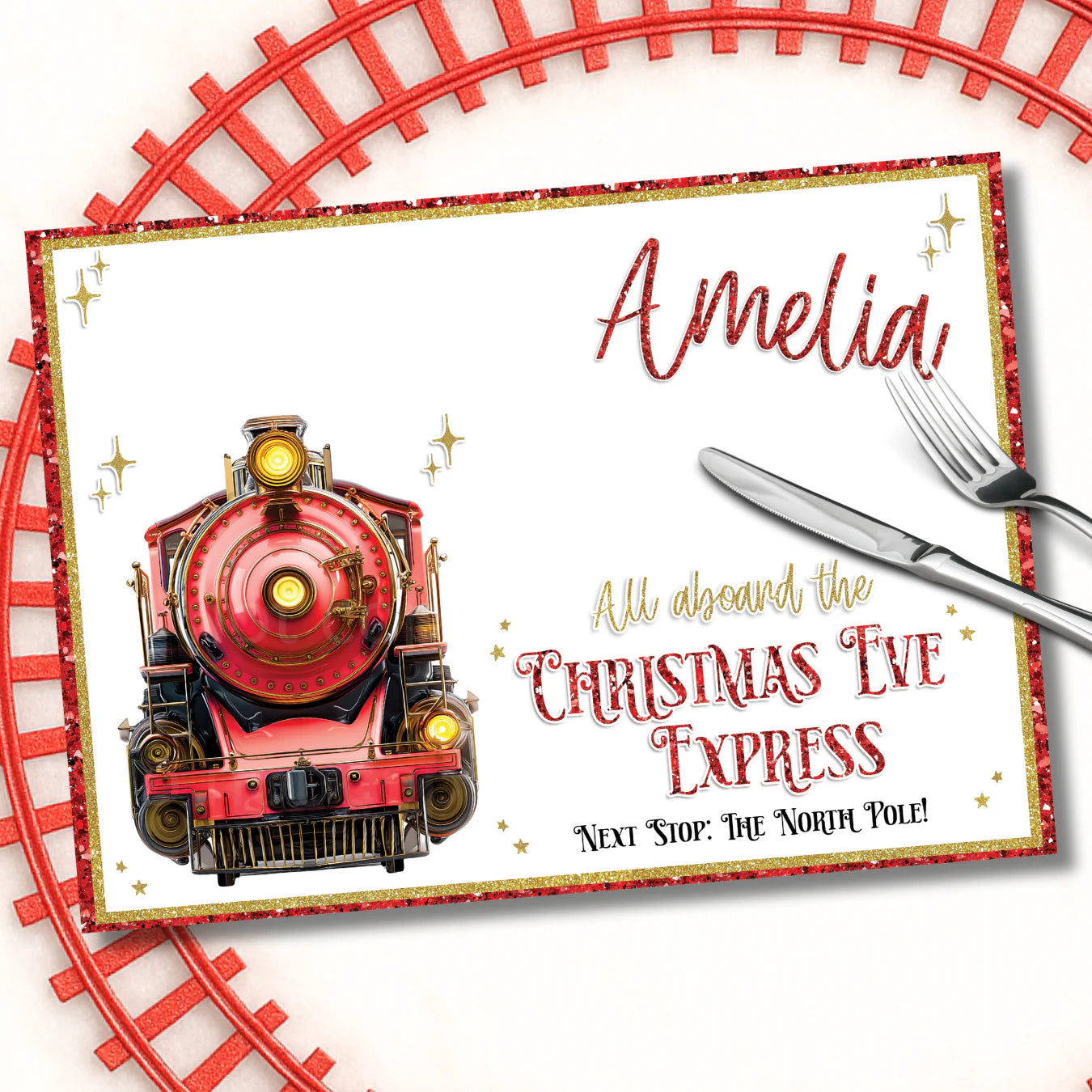 Christmas Eve Express Personalised Placemat – Premium Faux Leather - 3 Colour Options