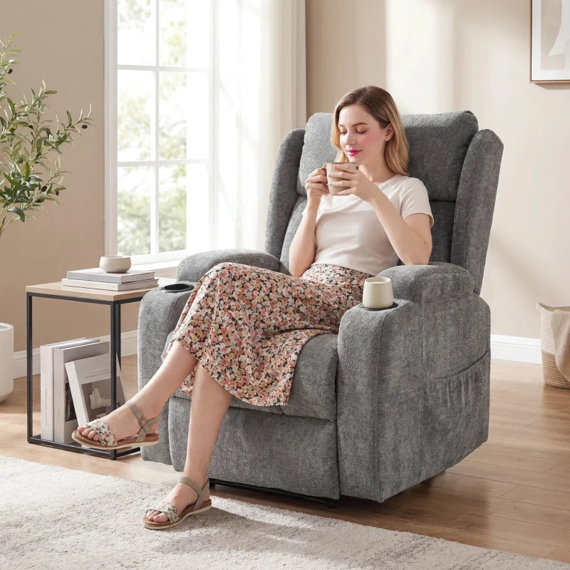 Power Lift Recliner Chair with Vibration Massage and Heat, Chenille Riser and Recliner - Grey