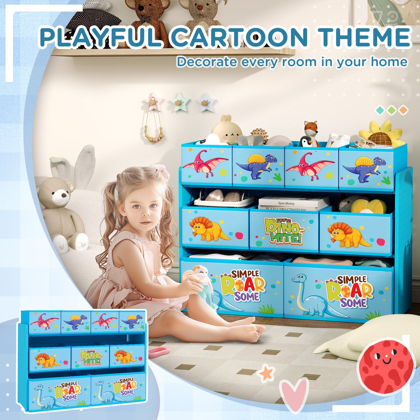 3-Tier Kids Storage Unit with 9 Non-Woven Fabric Boxes