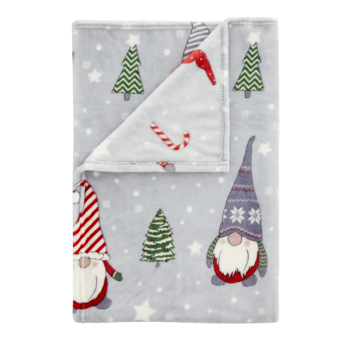 Christmas Festive Gnomes Cosy Fleece Blanket Throw in Red and Grey
