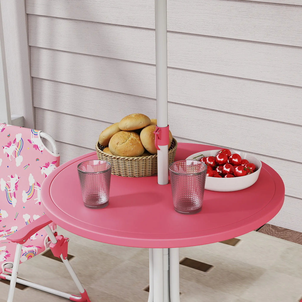 Kids Patio Table and Chair Set, Kids Garden Furniture with Umbrella - Pink