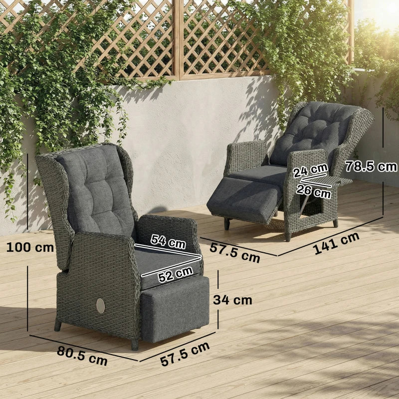 Rattan Garden Recliner Chair, Reclining Garden Chair with Adjustable Back and Footrest, Flip Table, Cushion