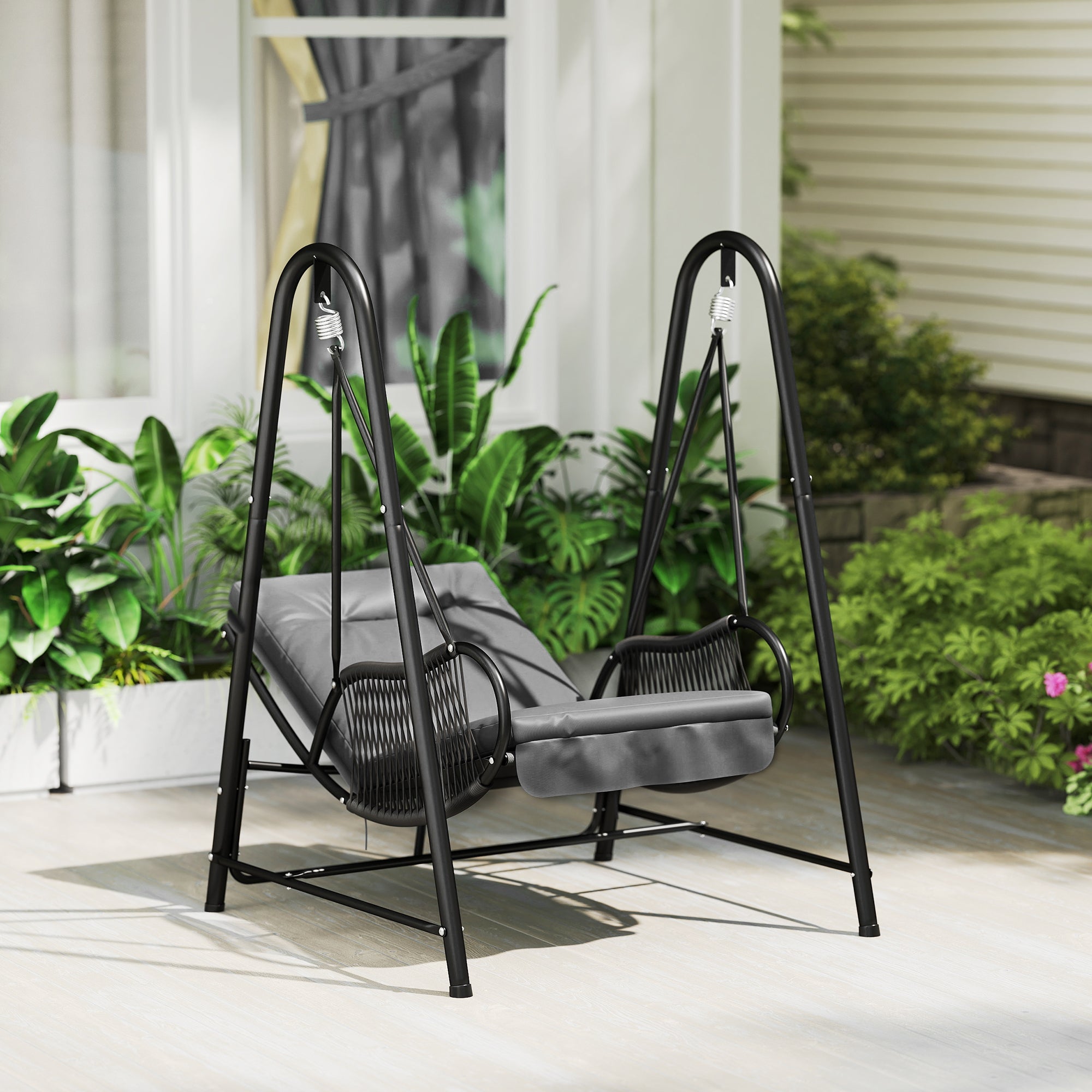 Swing Chair, Outdoor Garden Hanging Swing Seat with Stand and Seat Cushion