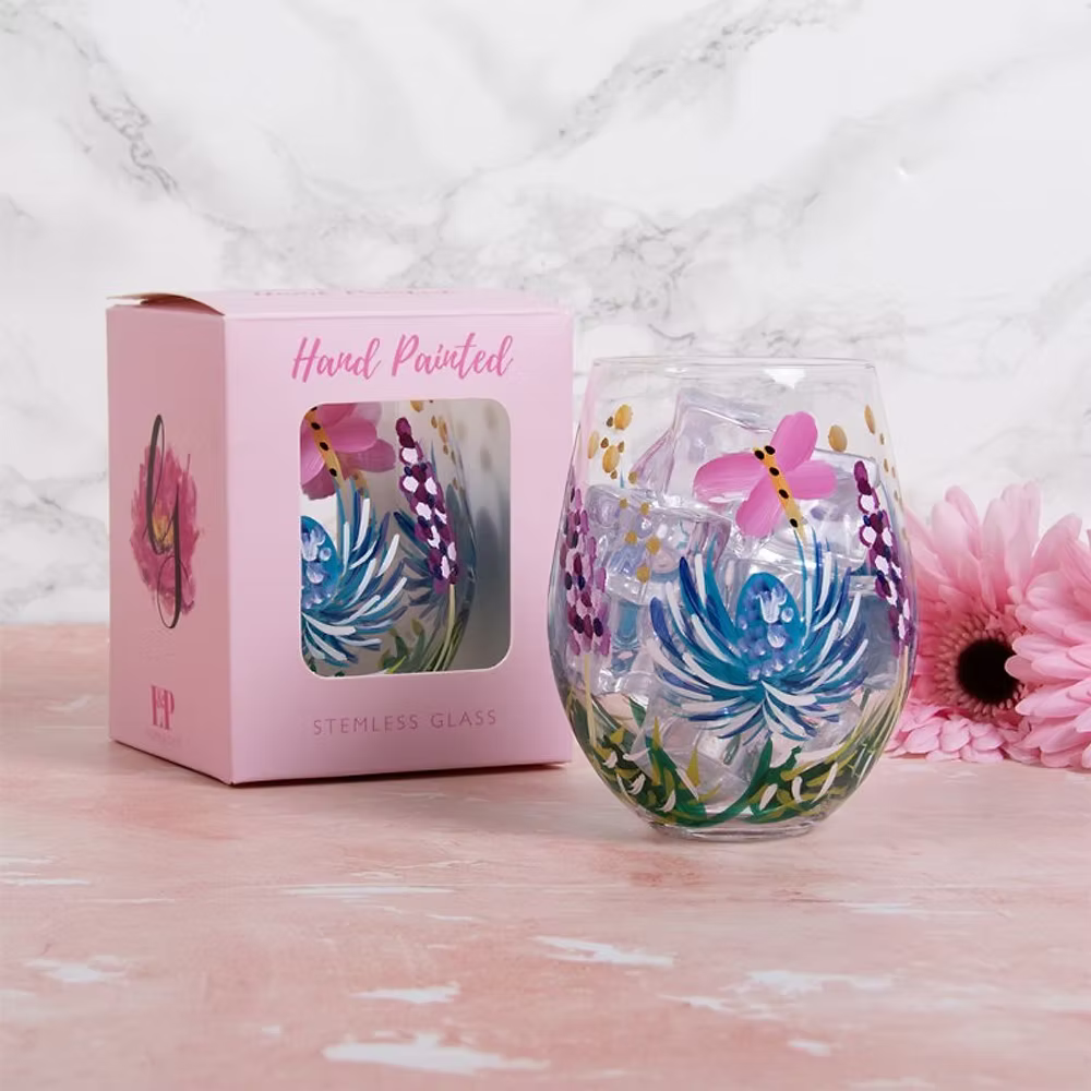 ✨ Thistles & Butterflies Hand-Painted Stemless Glass ✨