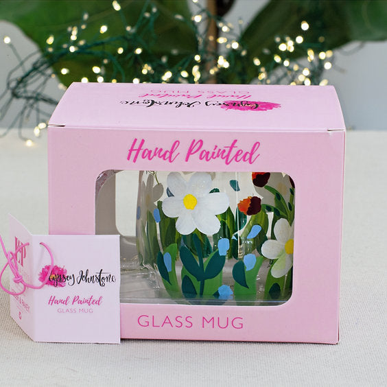 🌸 Hand-Painted Floral Glass Mug  🌸  Daisies Design