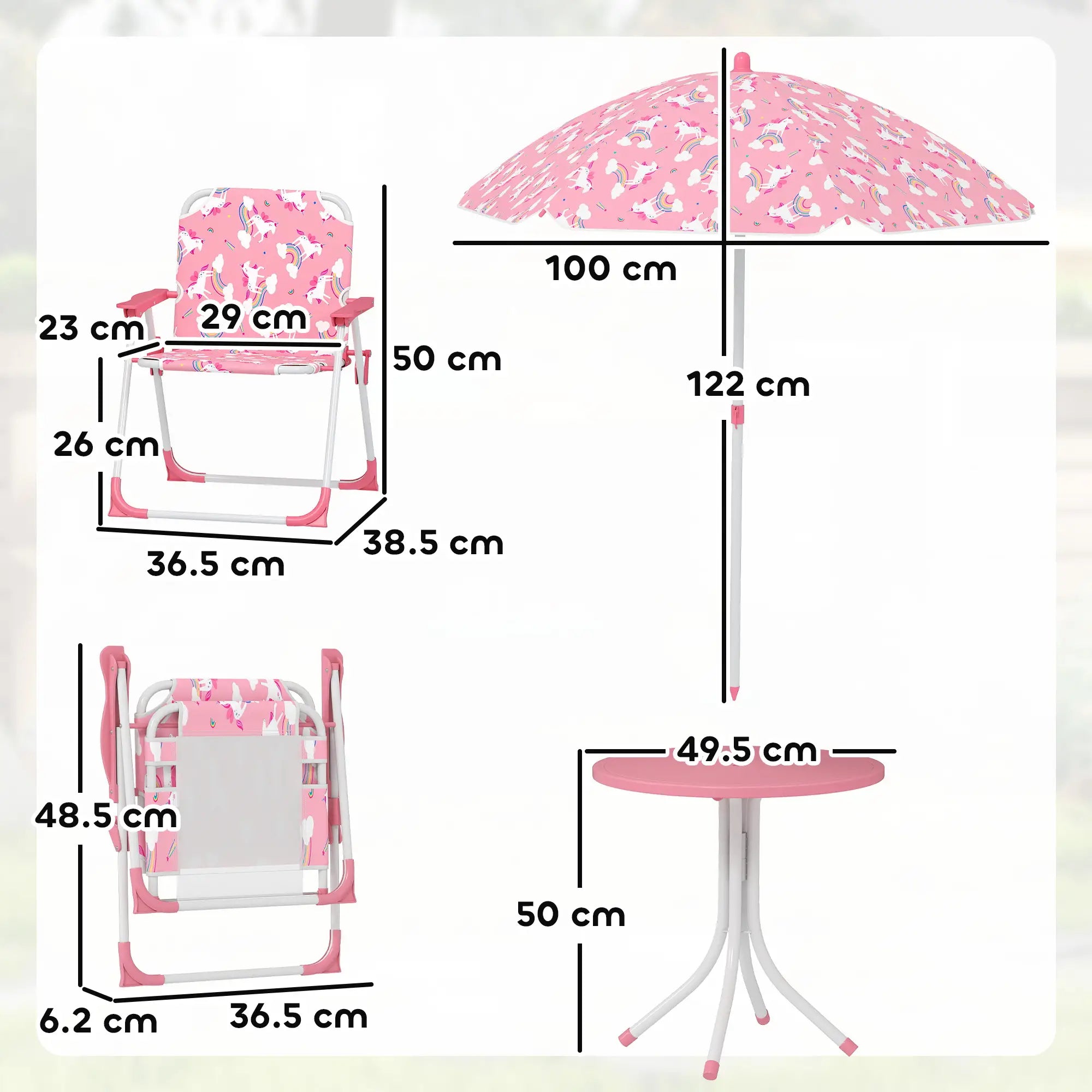 Kids Patio Table and Chair Set, Kids Garden Furniture with Umbrella - Pink
