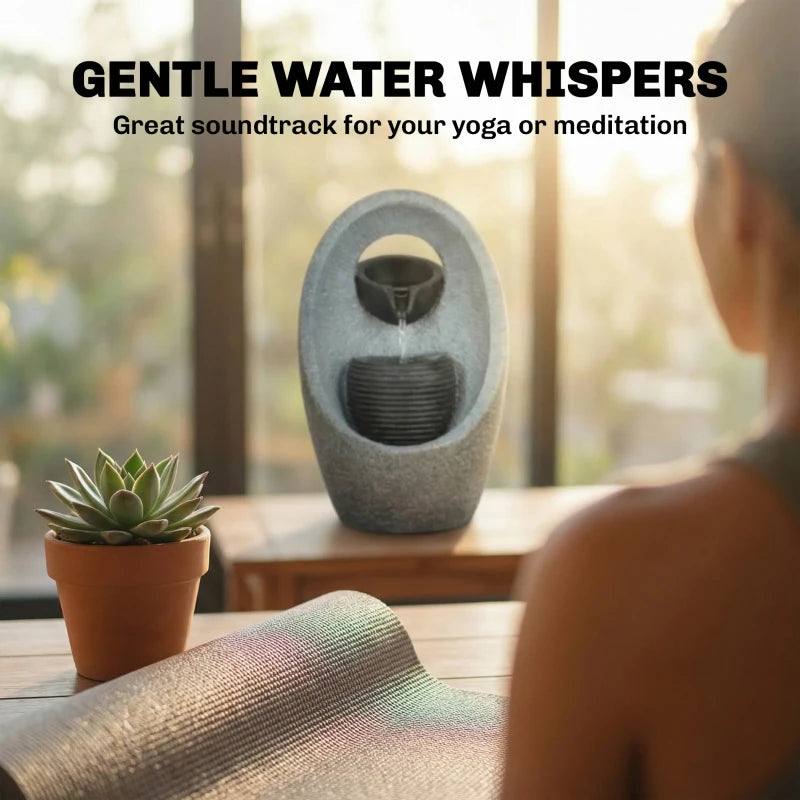 SMALL Water Feature with 2-Tier Bowls, Garden Water Fountain with Pump and LED Lights, Resin Cascading Waterfall