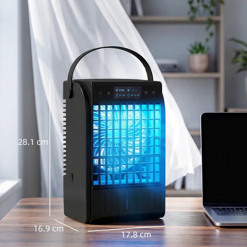 Portable Air Conditioner, 4-in-1 Mini Air Cooler with 4 Wind Speed, 2 Cool Mist, RGB 7 LED Light