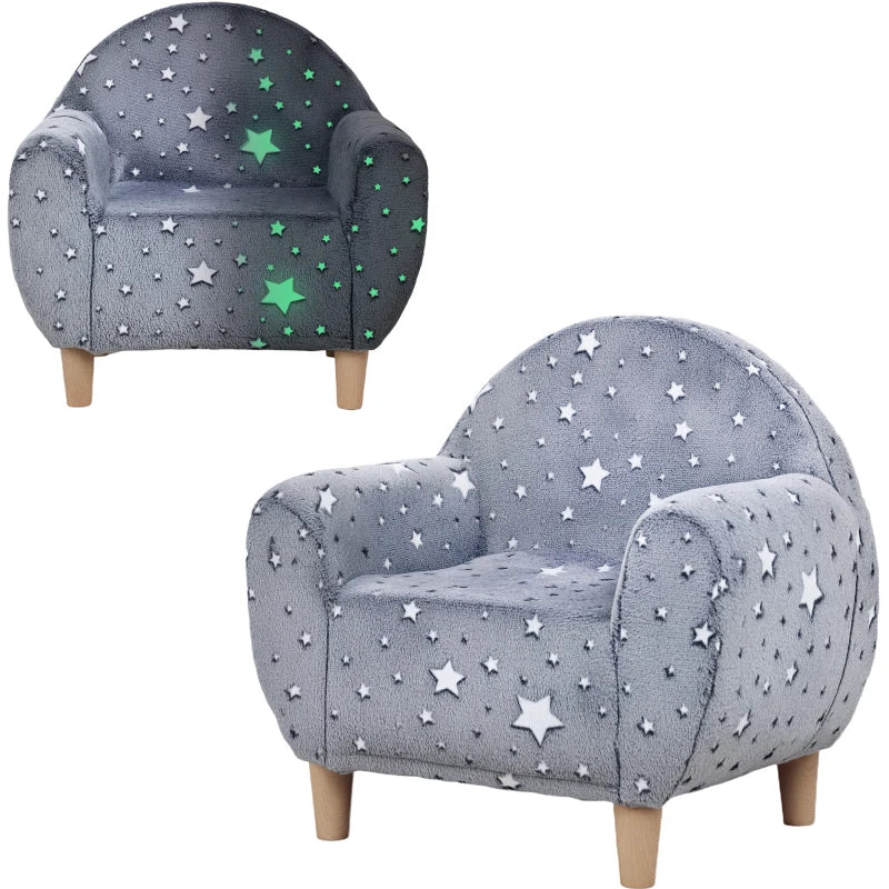 Kids Armchair, Glow in the Dark Chair with Star Design - Grey