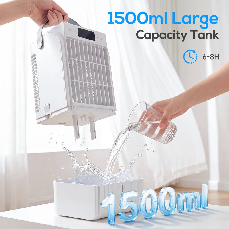 Portable Air Conditioner, 4-in-1 Mini Air Cooler with 4 Wind Speed, 2 Cool Mist, RGB 7 LED Light