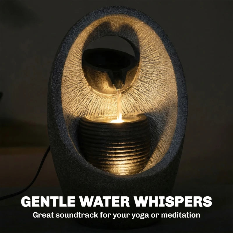 SMALL Water Feature with 2-Tier Bowls, Garden Water Fountain with Pump and LED Lights, Resin Cascading Waterfall