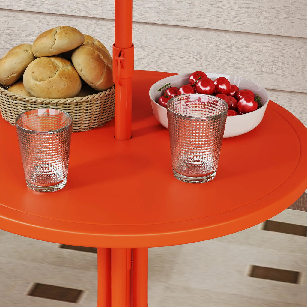 Kids Patio Set, Children Table and Chair Set, Outdoor Picnic Table with 2 Folding Chairs and Umbrella, Orange