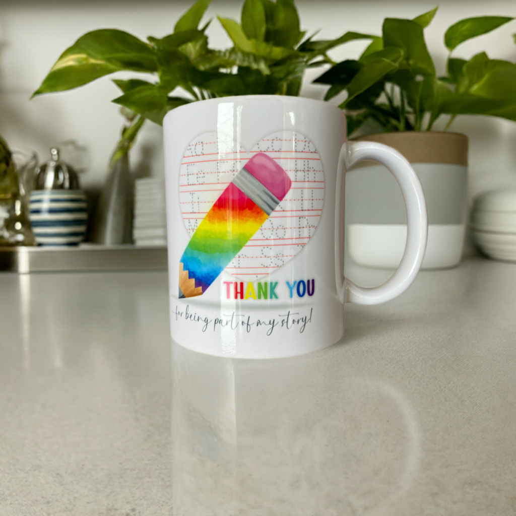 Thank You Teacher Rainbow Pencil Mug or Travel Mug