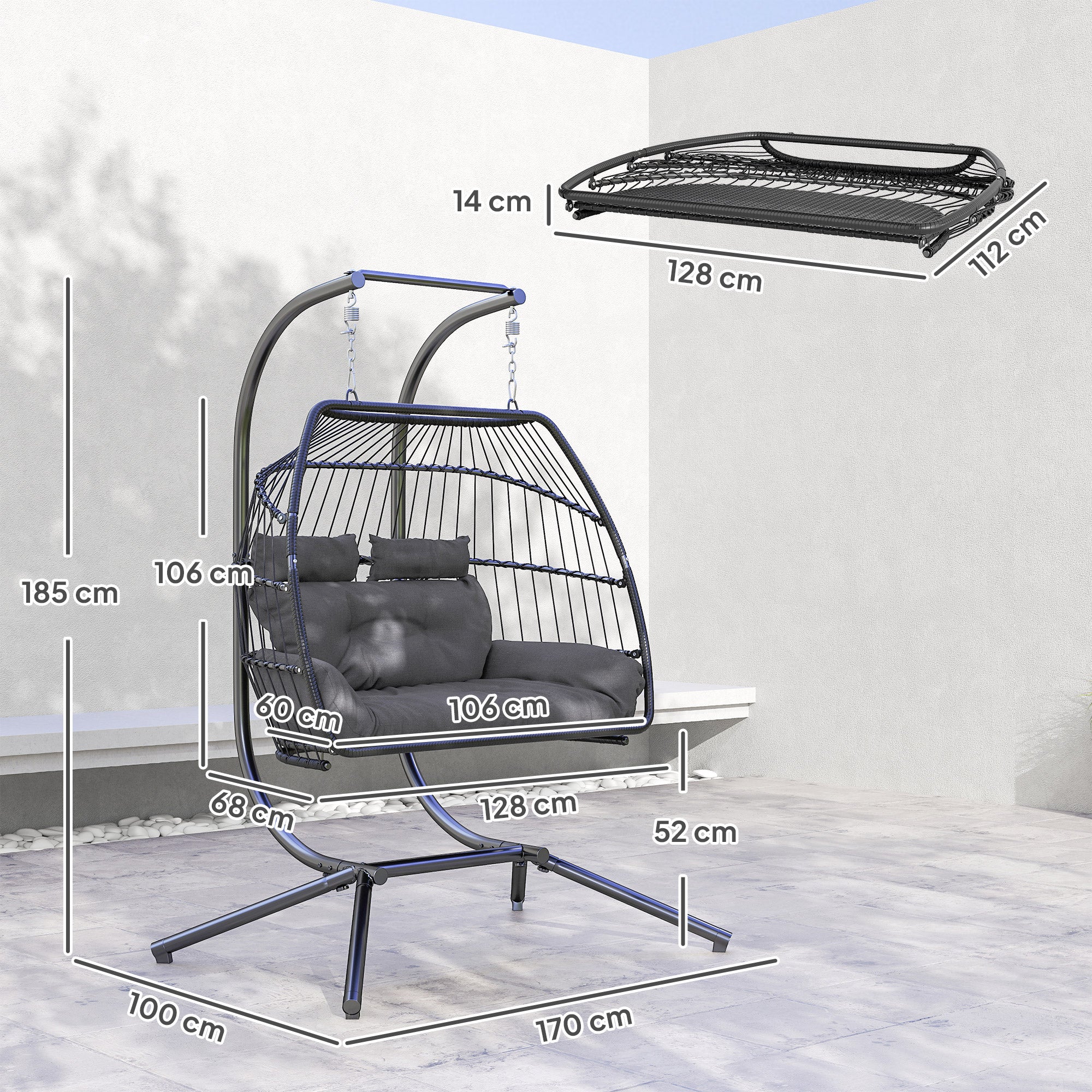 Rattan Double Hanging Egg Chair with Stand