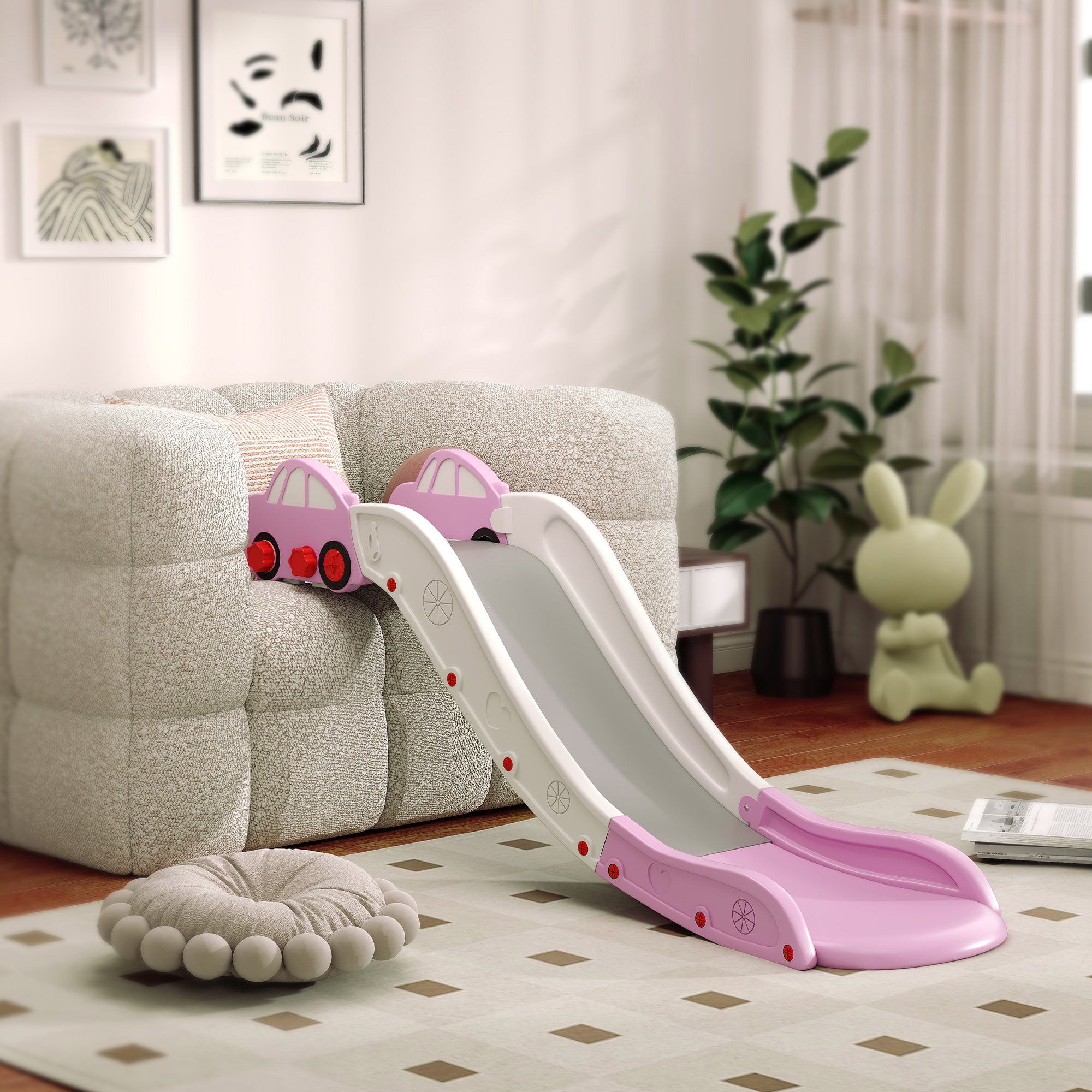 Kids Slide for Bed, Sofa, with Extended Length, Easy to assemble and Store, Pink