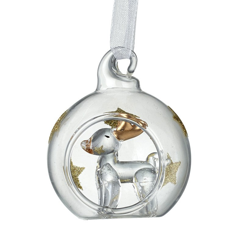 Glass Reindeer Christmas Bauble – Mini Hanging Reindeer Tree Decoration 4cm