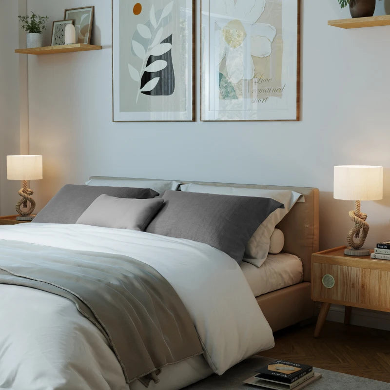Nautical Table Lamps Set of 2 with USB Charging Port, Bedside Lamps for Bedroom Living Room, Warm White LED Bulb Included, with Hemp Rope, Natural