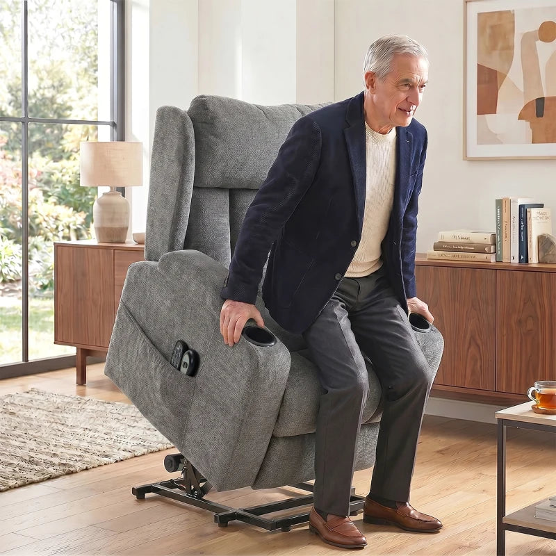 Power Lift Recliner Chair with Vibration Massage and Heat, Chenille Riser and Recliner - Grey