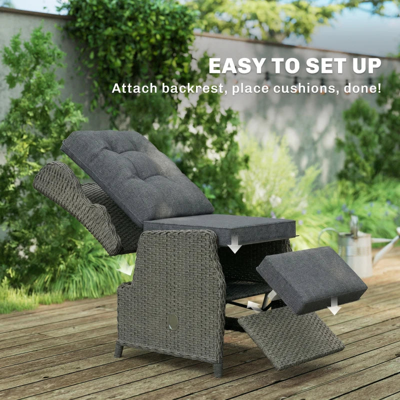 Rattan Garden Recliner Chair, Reclining Garden Chair with Adjustable Back and Footrest, Flip Table, Cushion
