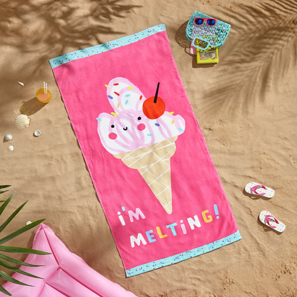 I'm Melting 100% Cotton Beach Towel Pink By Catherine Lansfield
