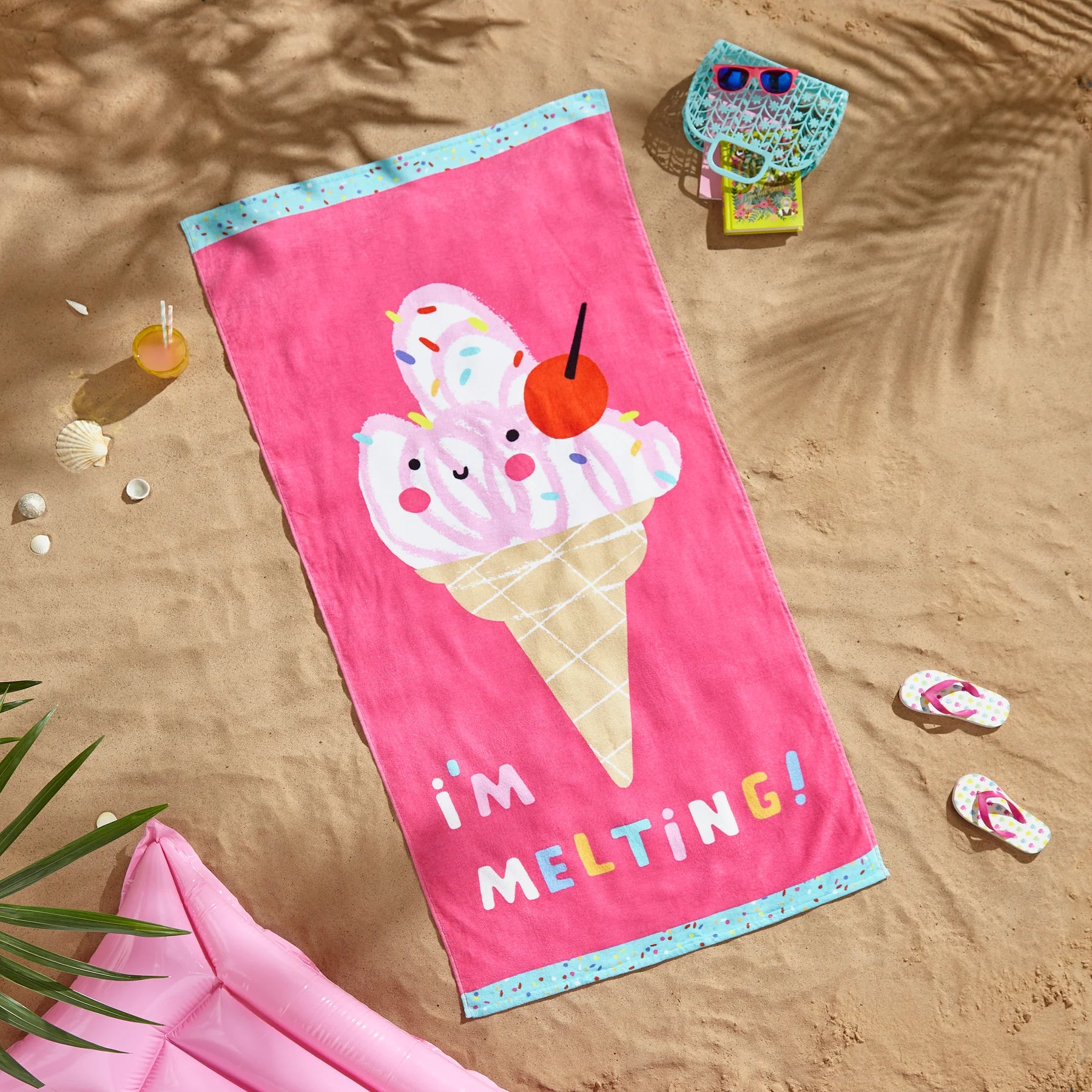 I'm Melting 100% Cotton Beach Towel Pink By Catherine Lansfield