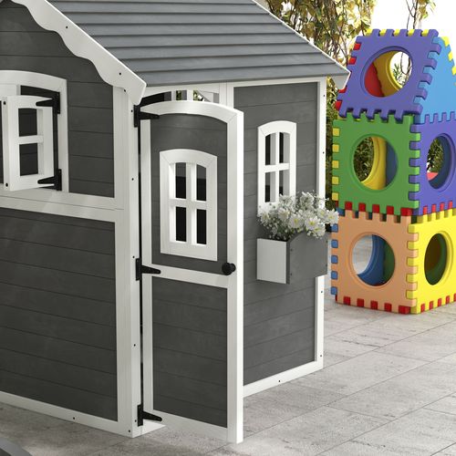 Wooden Wendy House with Floor, for Gardens, Patios - Grey