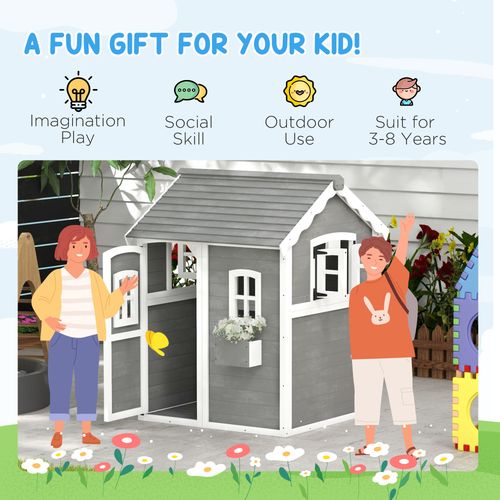 Wooden Wendy House with Floor, for Gardens, Patios - Grey