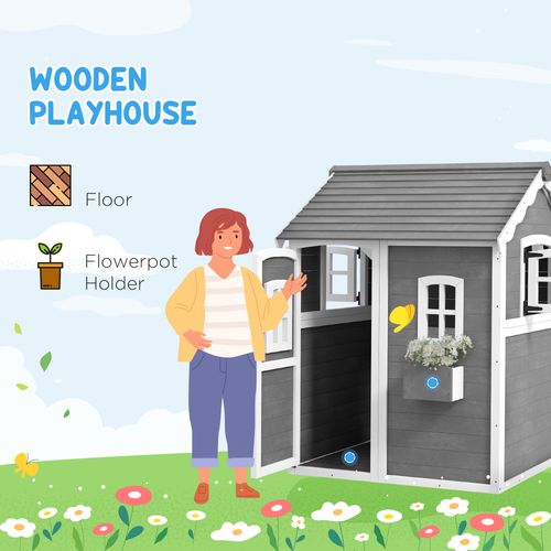 Wooden Wendy House with Floor, for Gardens, Patios - Grey
